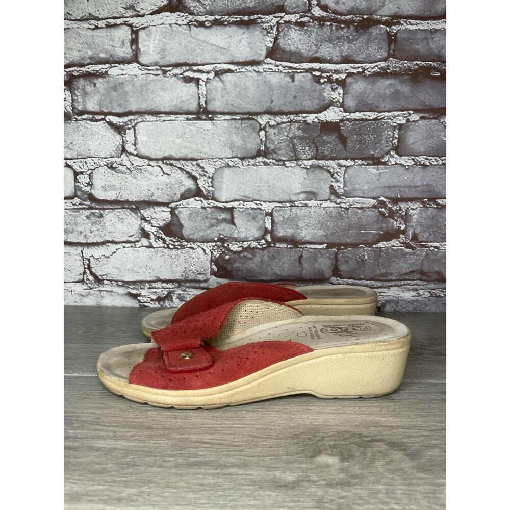 Fly Flot Anatomic Red Suede Leather Adjustable Strap Wedge Sandals Women Sz 38EU